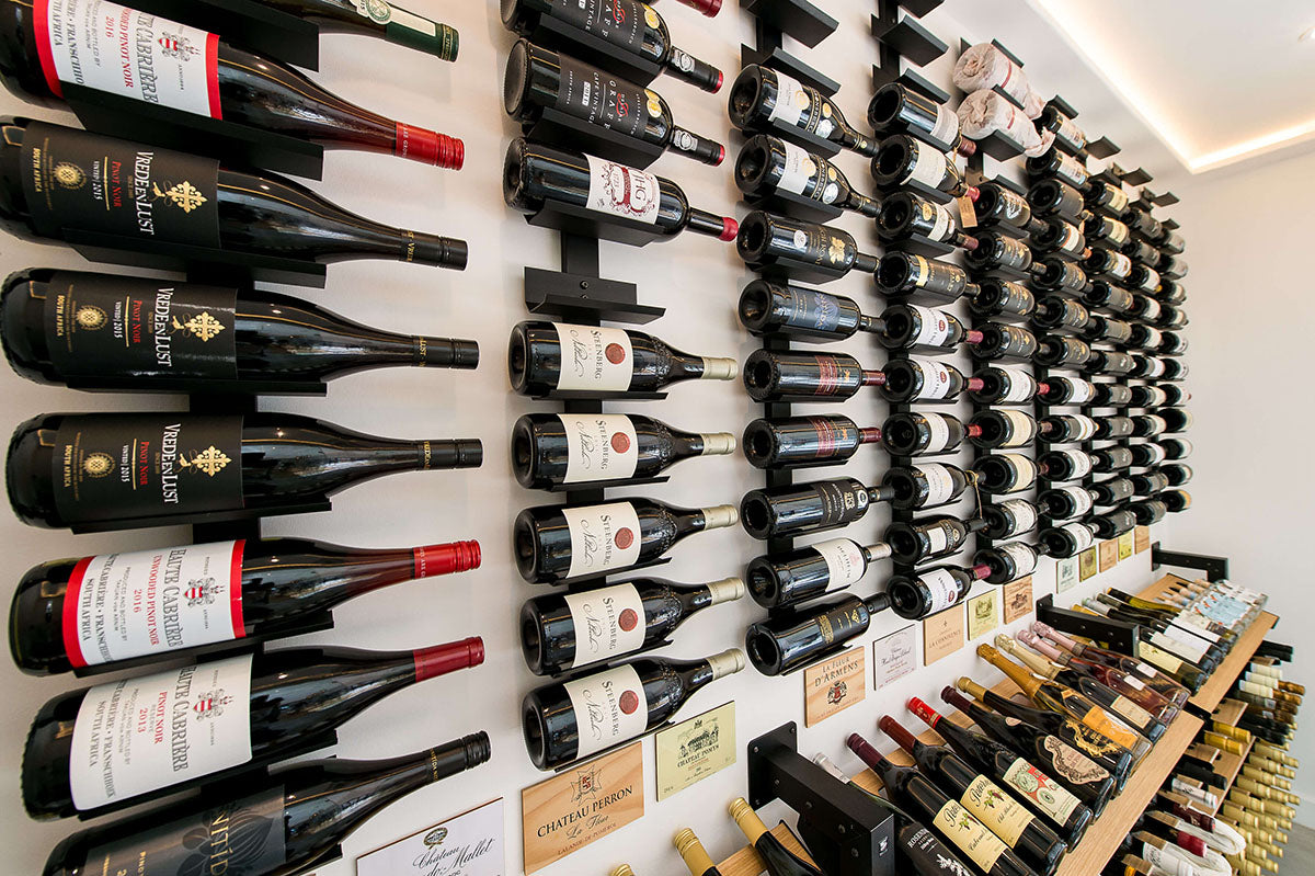 Wall Mounted Wine Rack 14 Bottle Display | 1400mm Black Spine Holder