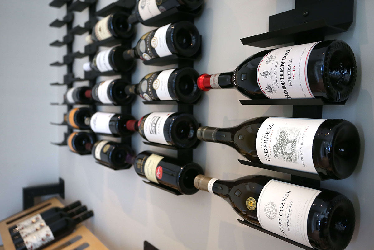 Wall Mounted Wine Rack 14 Bottle Display | 1400mm Black Spine Holder